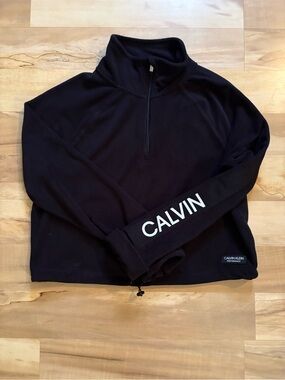 Calvin Klein Black Quarter-Zip Sweatshirt with White Sleeve Logo